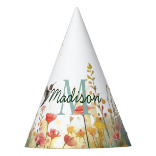 Chapéu De Festa Pássaros de Aquarela de Primavera Monograma Floral