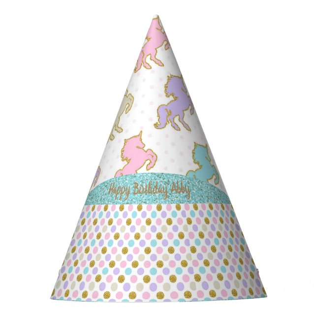 Chapéu De Festa Pastel Glitter Unicorn Bolinhas Party Hat (Frente)