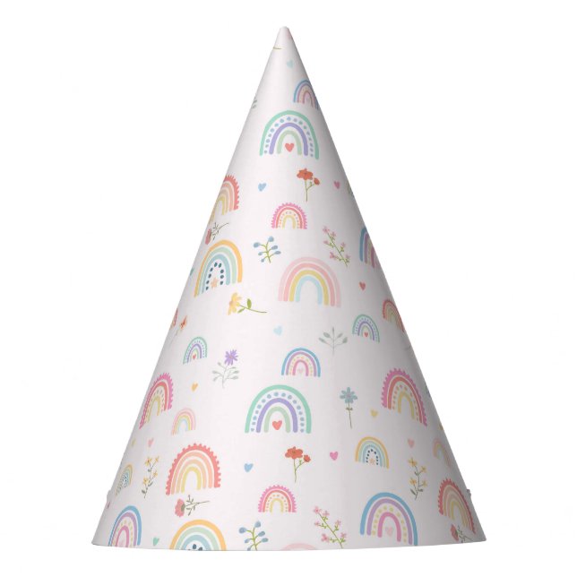 Chapéu De Festa Pastel Rainbows Girly Wildflower & Hearts (Frente)