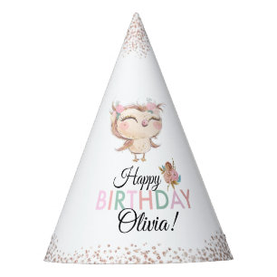 Chapéu De Festa Peachy Owl Faux Glitter Birthday Hat