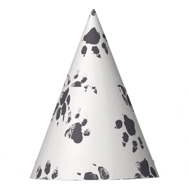 Chapéu De Festa Pegadas De Pata: Cachorro Monocromo Sem Costura. (Frente)