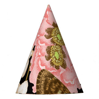 Chapéu De Festa Peônias de Rosas Vintage: Padrão Floral Preto