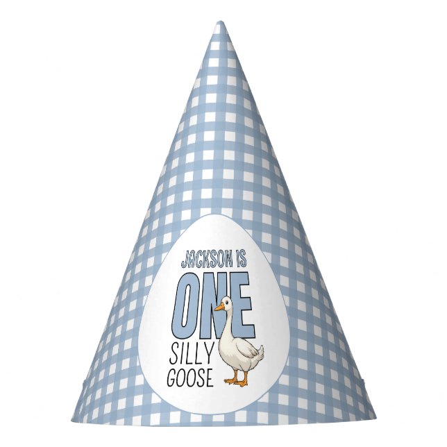 Chapéu De Festa Personalizado Moderno Azul Um Ganso Bobo Primeiro  (Frente)