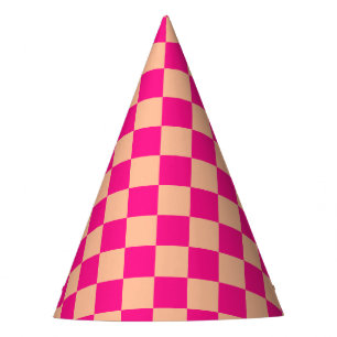 Chapéu De Festa Pêssego rosa-quente dos quadrados verificados retr