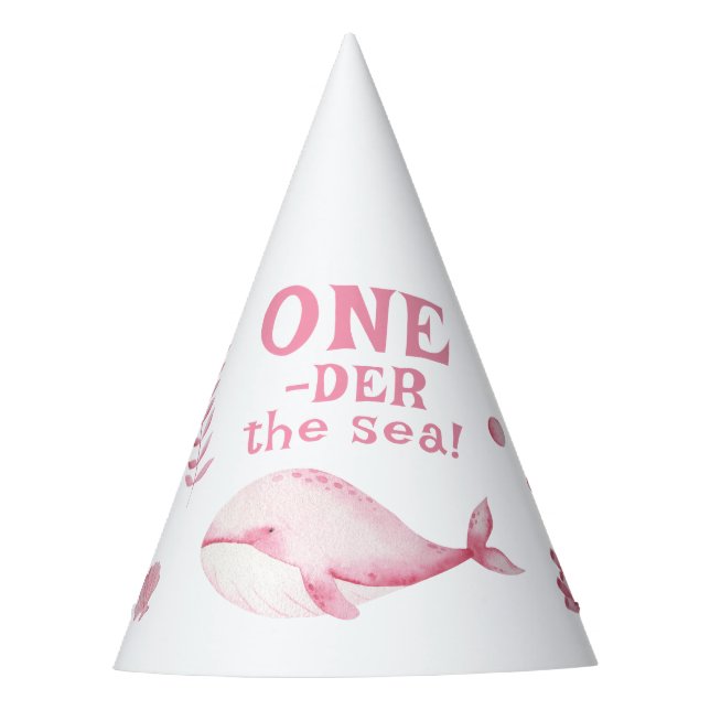 Chapéu De Festa Pink Whale Oneder The Sea 1st Birthday  (Frente)