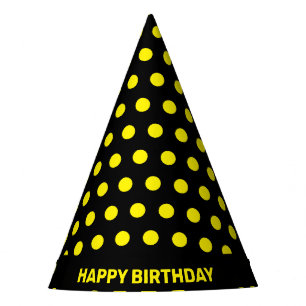 Chapéu De Festa Pontos Amarelos em Preto Feliz Aniversário
