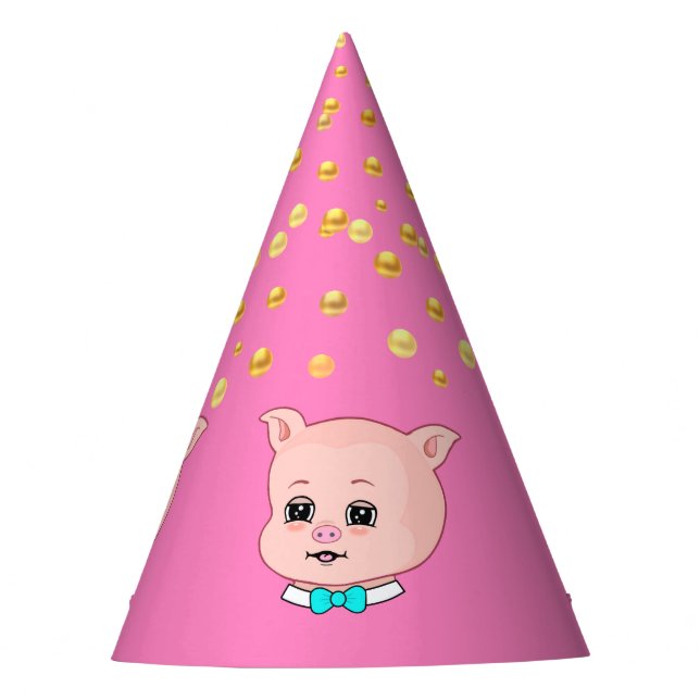 Chapéu De Festa Porco Fofo & Confetes (Frente)