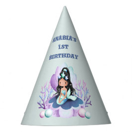 Chapéu De Festa Primeiro aniversario de Aquarela de Sereia Mágica