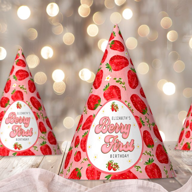Chapéu De Festa Primeiro Berry de Aniversário do PInk Red Strawber (Criador carregado)