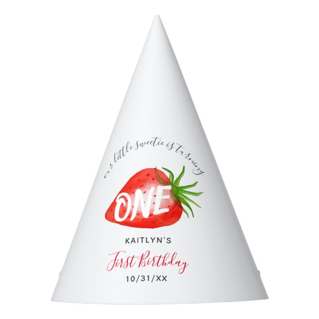 Chapéu De Festa Primeiro primeiro aniversario de morango doce (Frente)
