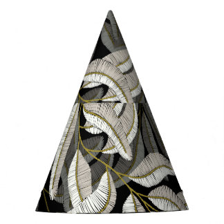 Chapéu De Festa Ramais bordados: impressão preto-branco.