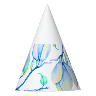 Chapéu De Festa Ramo de Magnólia em Aquarela Azul Verde Botânico