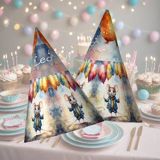 Chapéu De Festa Rato bonito com balões coloridos, personalizável