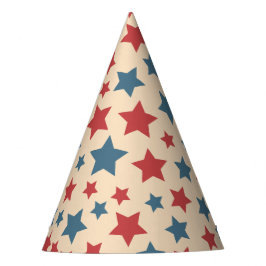 Chapéu De Festa Red and Blue Stars, 4th of July, Beige Background