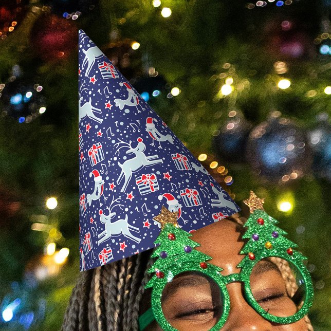 Chapéu De Festa renas de Natal e padrão musical de aves (Criador carregado)