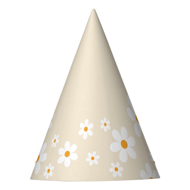 Chapéu De Festa retro daisy groovy aniversário tan party hat (Frente)