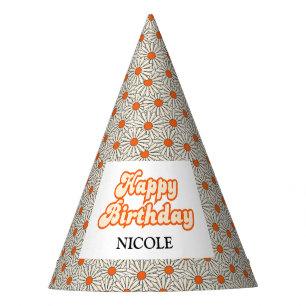 Chapéu De Festa Retro Groovy Arch Bright Orange Daisy Birthday