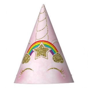 Chapéu De Festa Rosa e Dourado Rainbow Star Unicorn