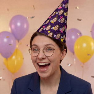 Chapéu de Festa Rosa Estrelas Cara Divertida Foto 