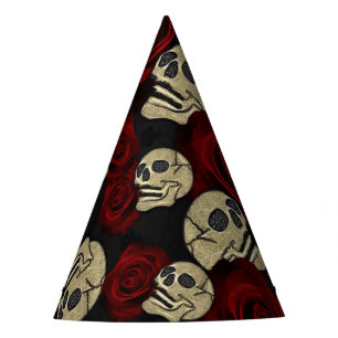 Chapéu De Festa Rosas Vermelhas & Caveiras Cinza Preto Floral Góti