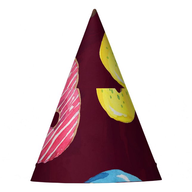 Chapéu De Festa Rosquinhas Ruby: Padrão Sem Costura De Aquarela. (Frente)