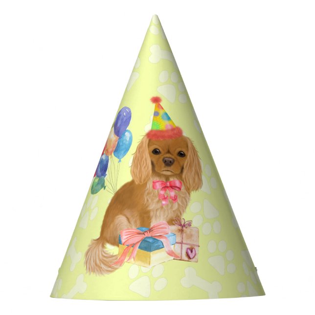 Chapéu De Festa Ruby Cavalier King Charles Spaniel Birthday   (Frente)
