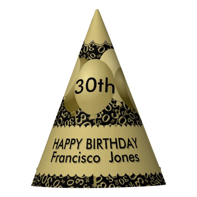 Chapéu De Festa Scallops do ouro/preto do teste padrão do número (Frente)