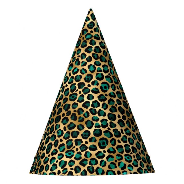 Chapéu De Festa Série Leopardo-Teal e Dourada Design 14 (Frente)
