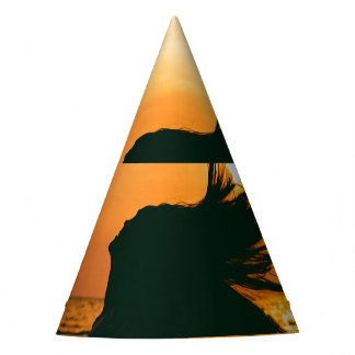 Chapéu De Festa Silhueta de garota, pôr do sol do mar, liberdade.