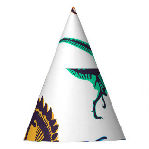 Chapéu De Festa Silhuetas de dinossauro: padrão de esboço vintage.