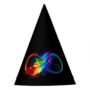 Chapéu De Festa Símbolo do Infinito com Pena Arco-íris