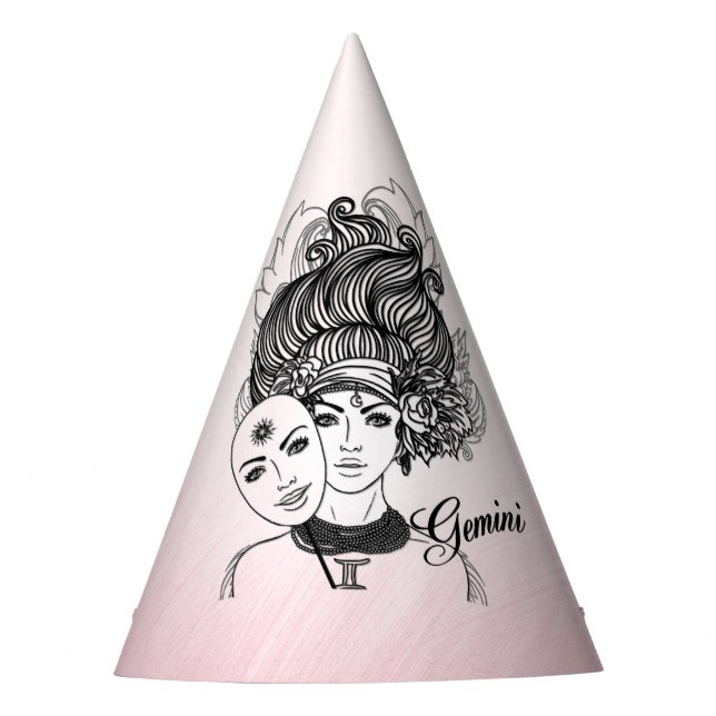 Chapéu De Festa Símbolo Gemini Zodiac e Sinal Rosa (Frente)