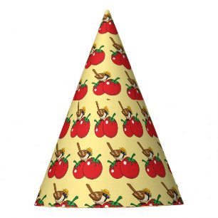 Chapéu De Festa Sobreposição Orgânica Comendo Tomate Vermelho
