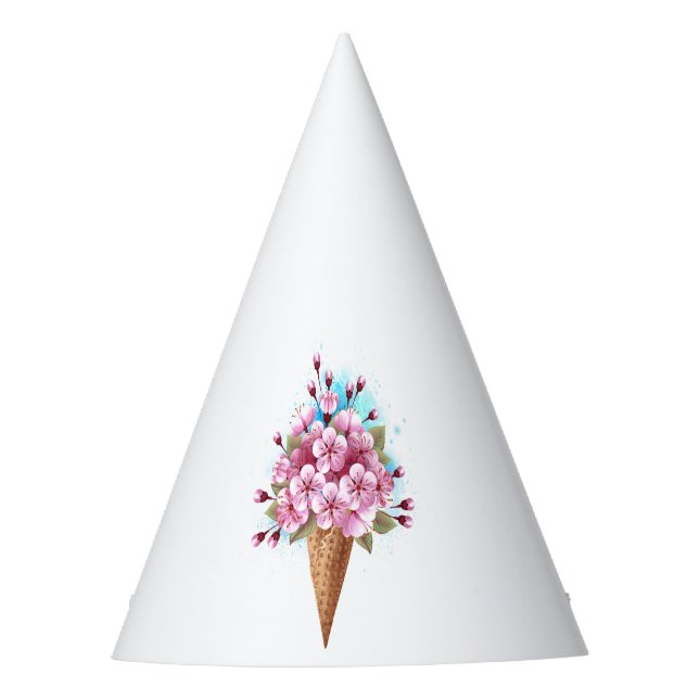 Chapéu De Festa Sorvete Waffle Rosa Sakura Cone (Frente)