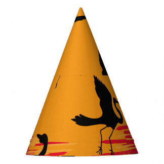 Chapéu De Festa Storks Sunset Silhouette: Backdro Colorido Vintage