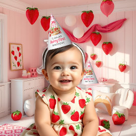 Chapéu De Festa Strawberries and pink bow Berry First Birthday