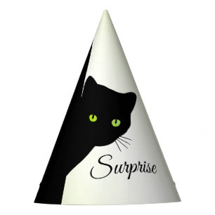 Chapéu De Festa Surpresa de Gato Negro Olhado Verde