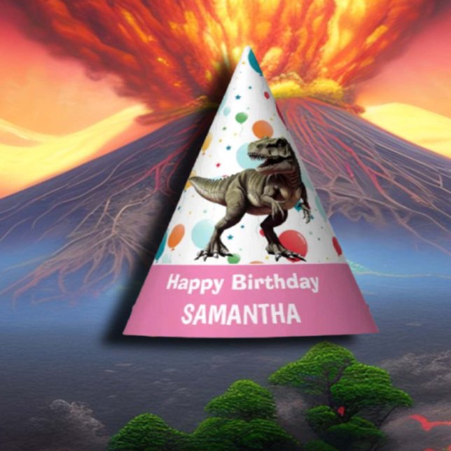 Chapéu De Festa T Rex Happy Birthday Fink Hat (popular dinosaur gifts available on Zazzle)