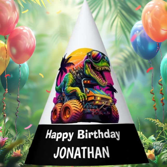 Chapéu De Festa T Rex Monster Truck Feliz Aniversário (Perfect for roaring fun, vibrant colors, and unforgettable memories.)