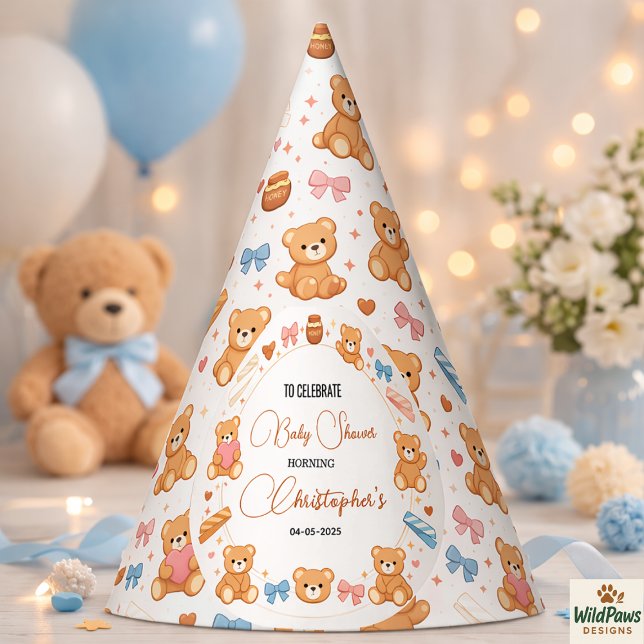 Chapéu De Festa Teddy Bear Baby Shower Boy | Cute Blue Bear (Teddy Bear Baby Shower Boy | Cute Blue Bear Party Hat
)