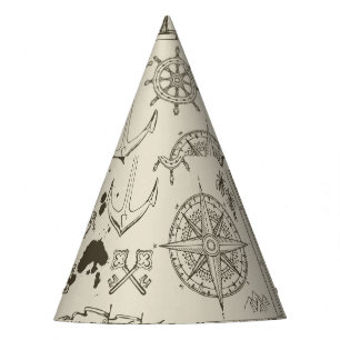 Chapéu De Festa Tema pirata: padrão náutico vintage.