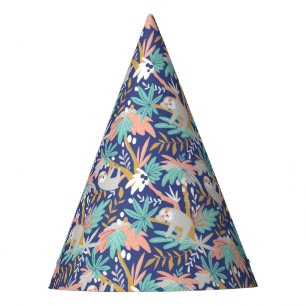 Chapéu De Festa Teste padrão azul tropical da preguiça