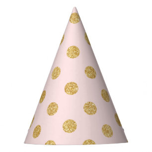 Chapéu De Festa Teste padrão de bolinhas cor-de-rosa e Dourado