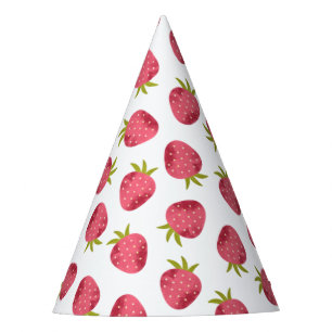 Chapéu De Festa Teste padrão sem emenda da morango cor-de-rosa