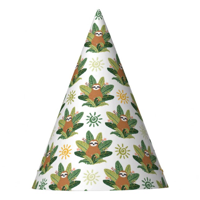 Chapéu De Festa Teste padrão tropical da preguiça (Frente)