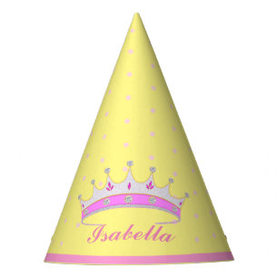 Chapéu De Festa Tiaro de princesa, bolinhas cor-de-rosa em amarelo