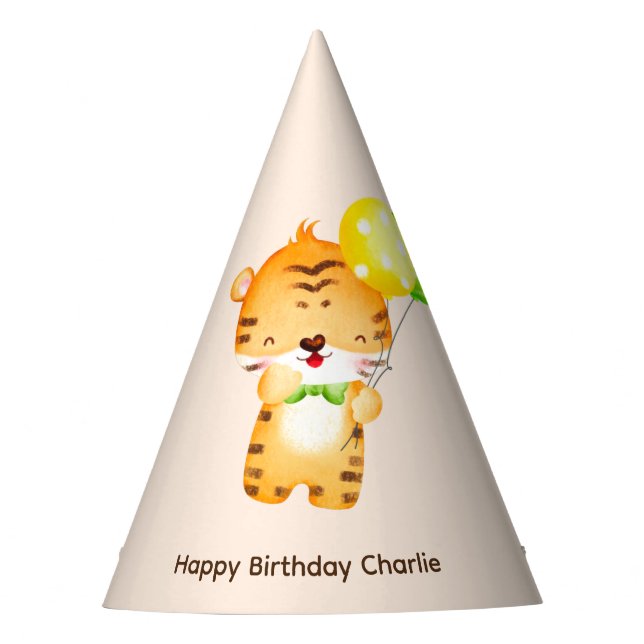 Chapéu De Festa Tigre-bebê bonito com balão, Aniversário (Frente)