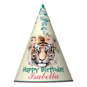 Chapéu De Festa tígre safari selva de animais Flor Aniversário