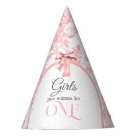 Chapéu De Festa Toile de Jouy Girl Pink Bow First 1st Birthday