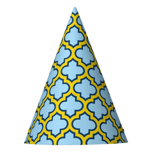 Chapéu De Festa Trellis azul e amarela, lete, quatrefoil (Frente)